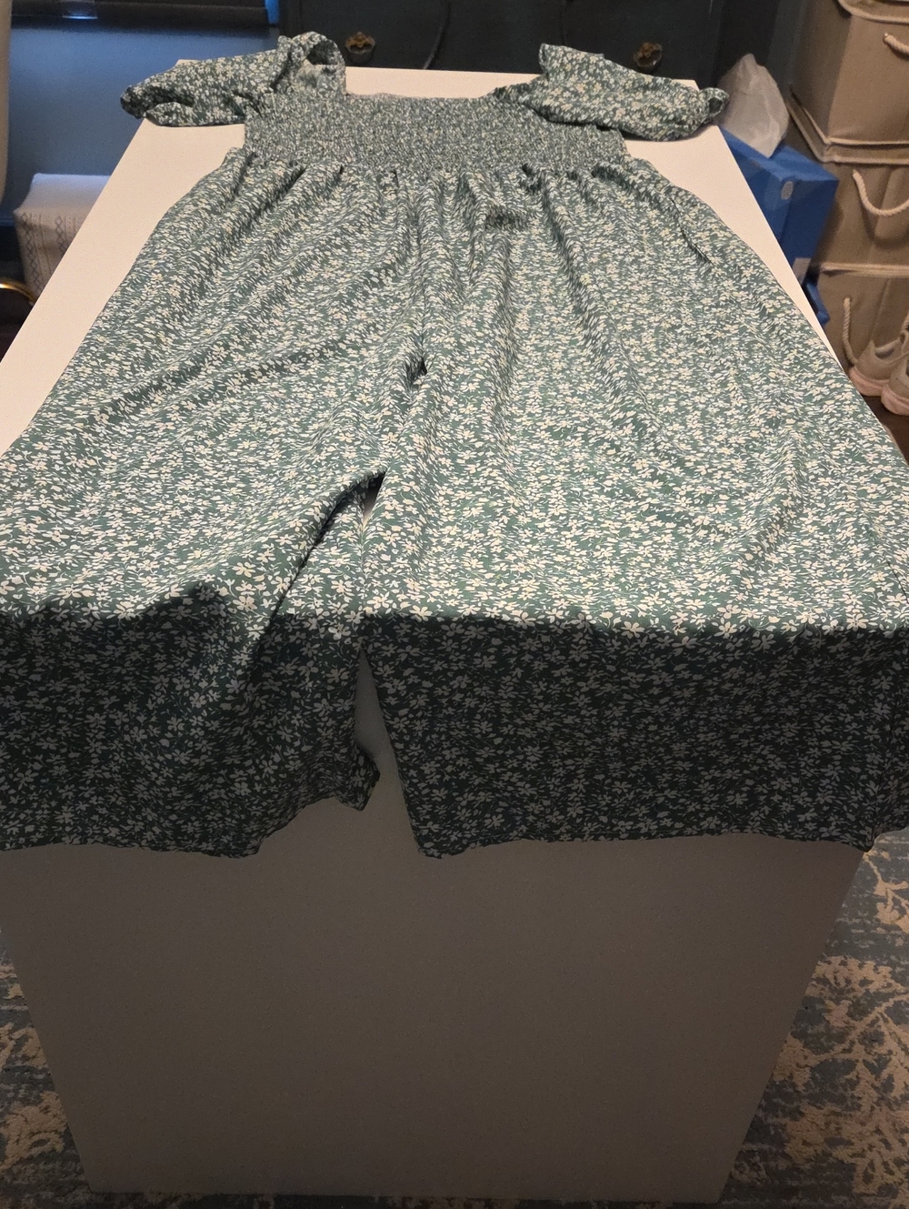 Green Floral Smocked Midi Pants Suit